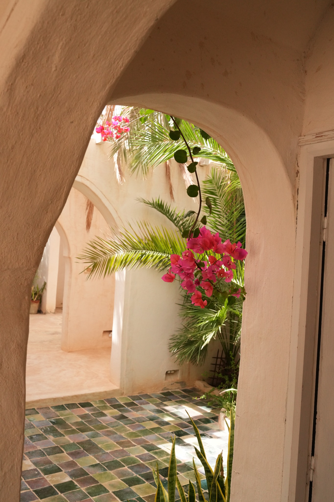 Arches, bougainvillier et patio